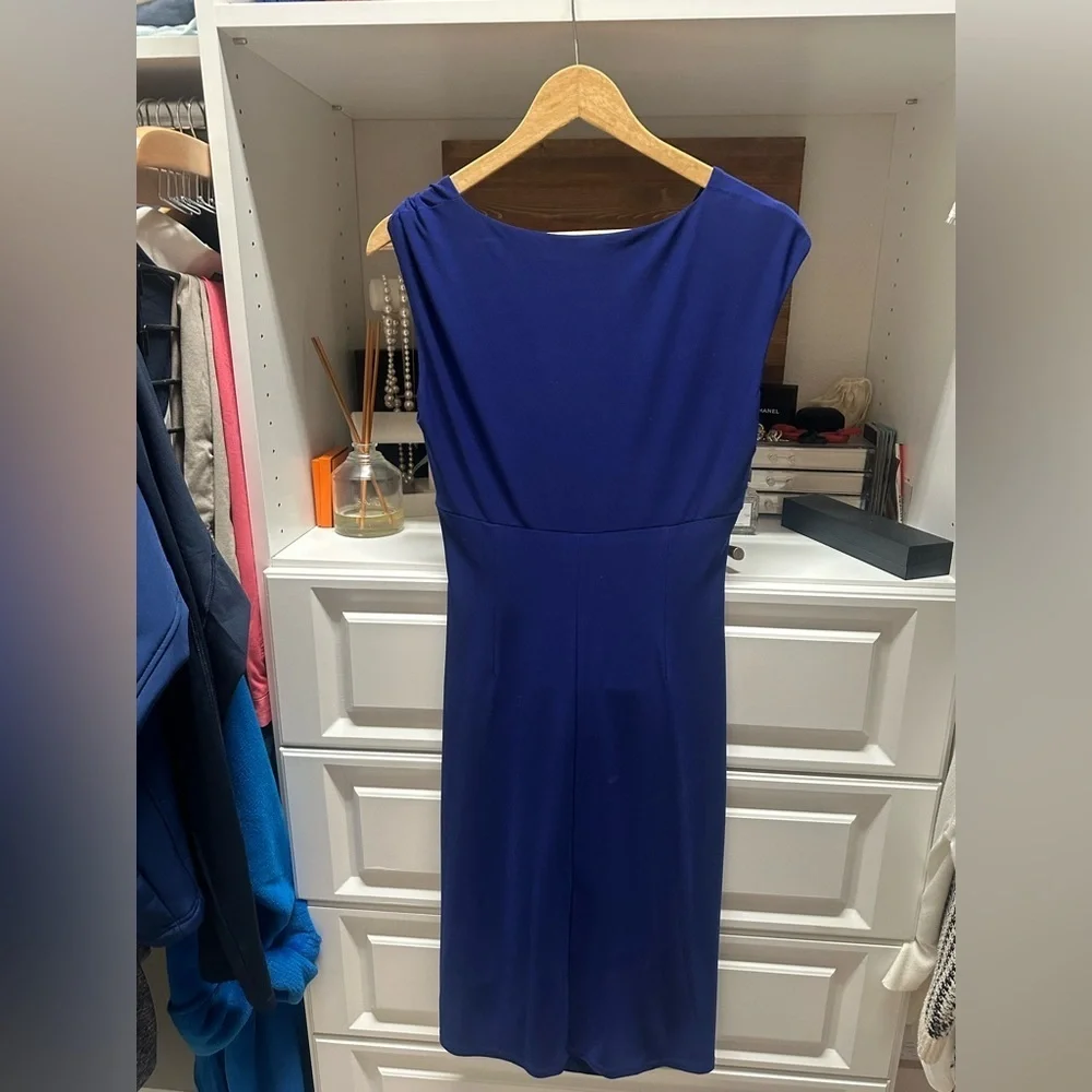 Lauren Ralph Lauren Blue Ruched Sheath Midi Dress